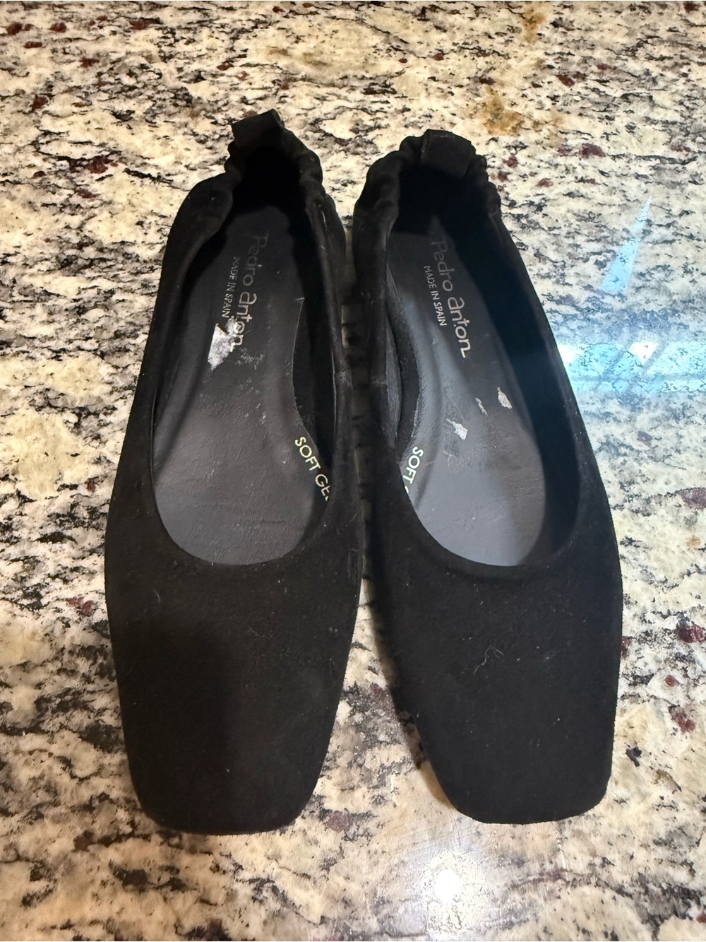Pedro Anton Square Toe Black Suede Flats 37